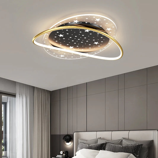 Bedroom Modern Led Ceiling Lights Gold/Black/White Round Ceiling Lamps With Star Dimmable Color Changing In Kids Room Decoration